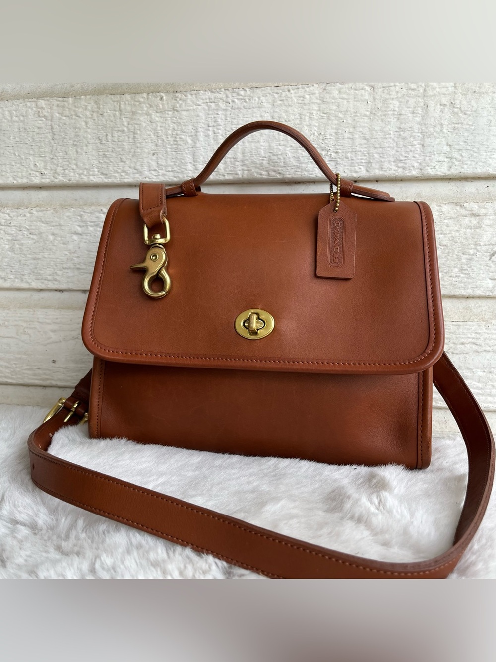 COACH Vintage British Tan Court Flap Crossbody Top Handle Willis Companion Bag - Picture 2 of 14
